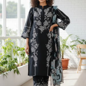 Dhanak Elegance – 3 Piece Embroidered Suit