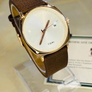 TOMI watch with dark brown leather strap